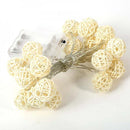 1 Set of 20 LED Cream White 5cm Rattan Cane Ball Battery Powered String Lights Christmas Gift Home Wedding Party Bedroom Decoration Table Centrepiece