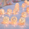 1 Set of 20 LED Cream White 5cm Rattan Cane Ball Battery Powered String Lights Christmas Gift Home Wedding Party Bedroom Decoration Table Centrepiece