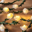 50 White Rose 3D Fairy Lights 5M LONG String, Battery (AA) Indoor & Outdoor Decorations Wedding Valentines Romantic Room Table Lighting
