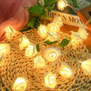 20 White Rose 3D Fairy Lights 3M String, Battery (AA) Indoor & Outdoor Decorations Wedding Valentines Romantic Room Table Lighting
