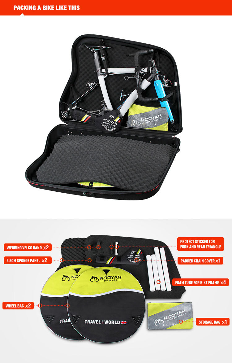 NOOYAH Hard Shell Bike Travel Case - EVA BK002 - Large - TT Hybrid Touring Road Gravel BMX DJ Bikes