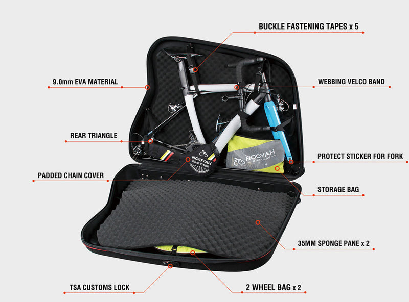 NOOYAH Hard Shell Bike Travel Case - EVA BK002 - Large - TT Hybrid Touring Road Gravel BMX DJ Bikes