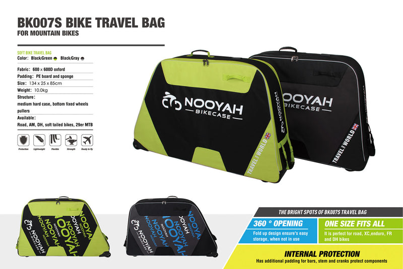 NOOYAH Bike Travel Case - Green BK007S - Large - 29'ers MTB TT + Road Gravel Hybrid ebike Bikes