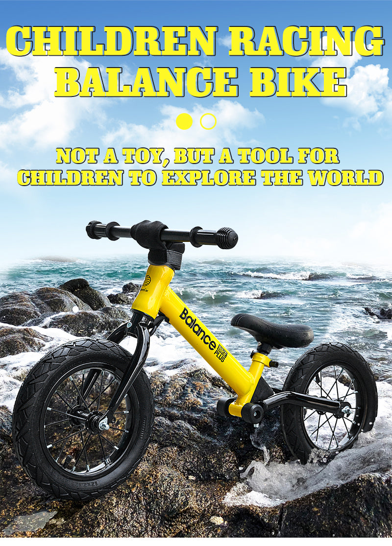 Yellow Child Kids Balance Bike Plus with Suspension - Racing Design inc Foot Pegs