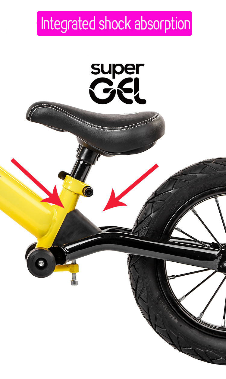Yellow Child Kids Balance Bike Plus with Suspension - Racing Design inc Foot Pegs