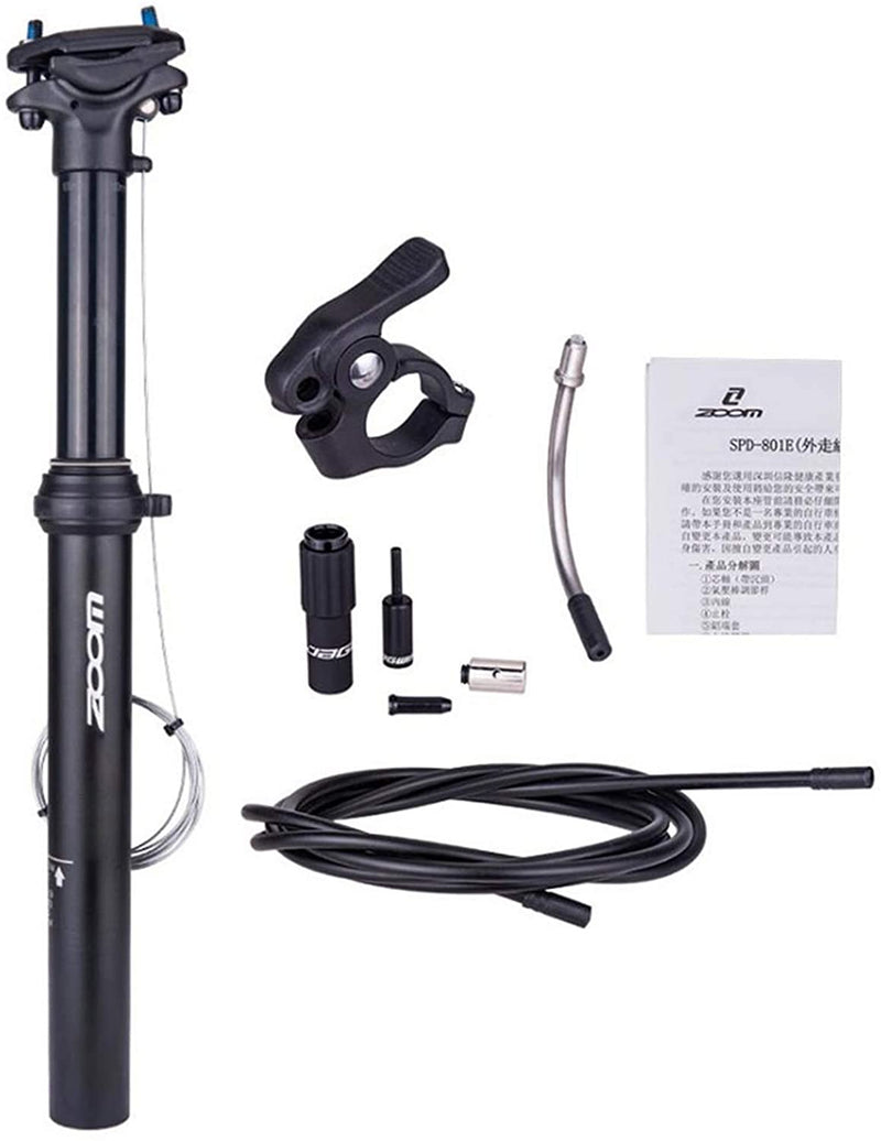 ZOOM Adjustable Dropper Bike Seat Post - External Cable Route  30.9 Diameter with 100mm Travel - ebike or MTB