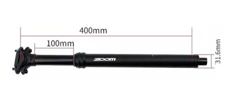 ZOOM Adjustable Dropper Seat Post - Internal Cable Route  31.6 Diameter with 100mm Travel