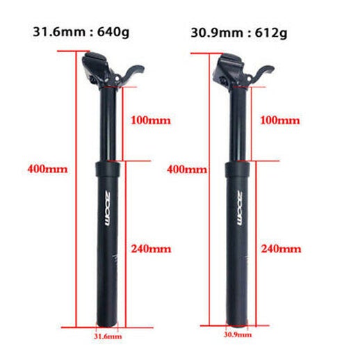 ZOOM MANUAL LEVER Adjustable Dropper Seat Post - 30.9mm Tube Diameter with 100mm Travel - Black