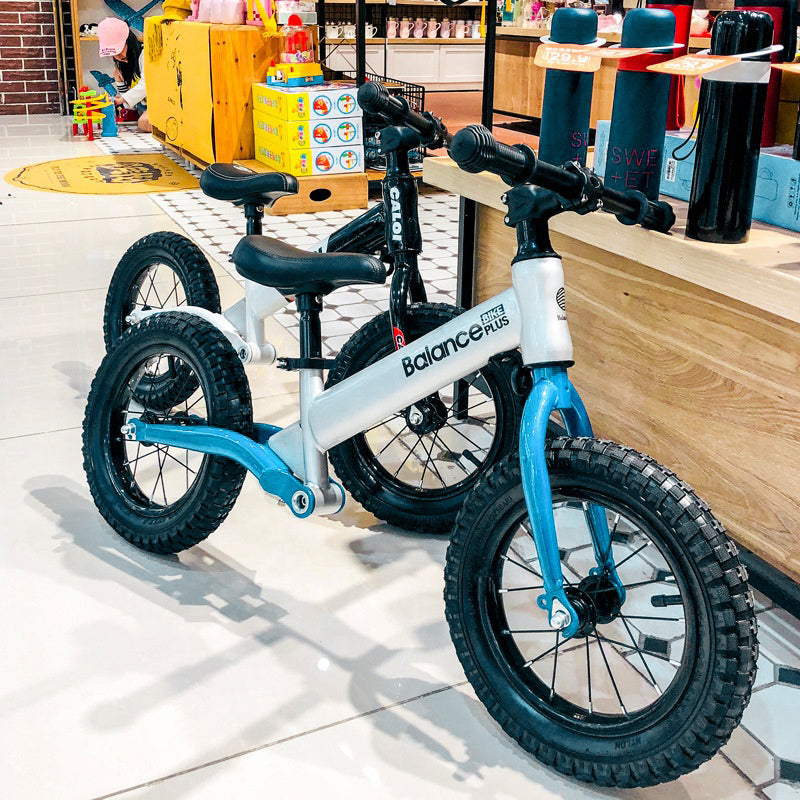 Silver Child Kids Balance Bike Plus with Suspension - Racing Design inc Foot Pegs